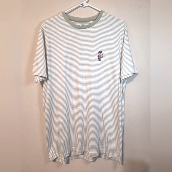 NWOT Denim & Flower Ricky Singh large green white teddy bear stripped t-shirt - Picture 1 of 7